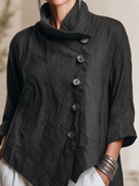 Women's Vintage-Style Casual Twill Stand Collar And Asymmetric Front Closure Jacket ZMZ2146H4ZYY