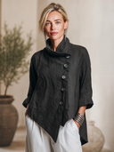 Women's Vintage-Style Casual Twill Stand Collar And Asymmetric Front Closure Jacket ZMZ2146H4ZYY
