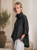 Women's Vintage-Style Casual Twill Stand Collar And Asymmetric Front Closure Jacket ZMZ2146H4ZYY