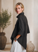 Women's Vintage-Style Casual Twill Stand Collar And Asymmetric Front Closure Jacket ZMZ2146H4ZYY