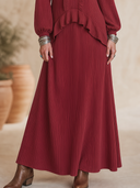 Women's Vintage-Style Elegant V-Neck, Lantern Sleeves, And Ruffle Details Loose-Fit Knit Maxi Dress ZMZ2108H1ZYY