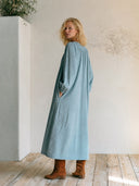 Women's V-Neck Smocked Long Sleeve Loose Maxi Dress ZMZ2102H6YZH