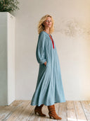 Women's V-Neck Smocked Long Sleeve Loose Maxi Dress ZMZ2102H6YZH