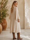 Women's Vintage Elegant V-Neck Flare-Sleeve Loose Knit Midi Dress ZMZ2156H1ZYY