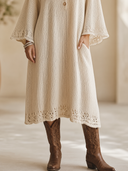 Women's Vintage Elegant V-Neck Flare-Sleeve Loose Knit Midi Dress ZMZ2156H1ZYY
