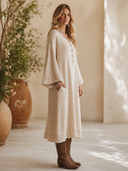 Women's Vintage Elegant V-Neck Flare-Sleeve Loose Knit Midi Dress ZMZ2156H1ZYY