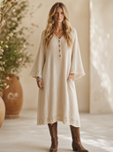 Women's Vintage Elegant V-Neck Flare-Sleeve Loose Knit Midi Dress ZMZ2156H1ZYY