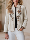 Women's Vintage-Style Elegant Velvet Embroidered Stand Collar Single-Breasted Jacket ZMZ2189H0ZYY