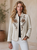 Women's Vintage-Style Elegant Velvet Embroidered Stand Collar Single-Breasted Jacket ZMZ2189H0ZYY