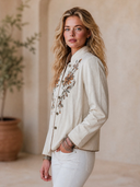 Women's Vintage-Style Elegant Velvet Embroidered Stand Collar Single-Breasted Jacket ZMZ2189H0ZYY