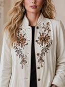 Women's Vintage-Style Elegant Velvet Embroidered Stand Collar Single-Breasted Jacket ZMZ2189H0ZYY