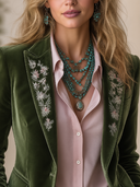 Women's Vintage-Style Elegant Lapel And Embroidery Velvet Single-Breasted Blazer ZMZ2117H3ZYY