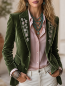 Women's Vintage-Style Elegant Lapel And Embroidery Velvet Single-Breasted Blazer ZMZ2117H3ZYY