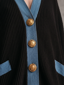 Women's Oversized Ribbed Knit Cardigan With Contrast Trim And Gold Buttons ZMZ2105H6YZH