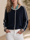 Women's Vintage-Style Elegant Round-Neck Single-Breasted Knit Cardigan ZMZ2124H8ZYY