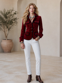 Women's Vintage-Style Mandarin Collar And Multiple Pockets Slim-Fit Velvet Jacket ZMZ2183H5ZYY