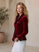 Women's Vintage-Style Mandarin Collar And Multiple Pockets Slim-Fit Velvet Jacket ZMZ2183H5ZYY
