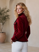 Women's Vintage-Style Mandarin Collar And Multiple Pockets Slim-Fit Velvet Jacket ZMZ2183H5ZYY