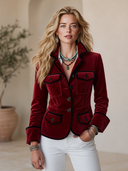 Women's Vintage-Style Mandarin Collar And Multiple Pockets Slim-Fit Velvet Jacket ZMZ2183H5ZYY