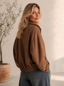 Women's Retro Casual Cotton-Blend Zip-Front Stand Collar And Loose Fit Jacket ZMZ2186H3ZYY