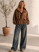 Women's Retro Casual Cotton-Blend Zip-Front Stand Collar And Loose Fit Jacket ZMZ2186H3ZYY
