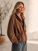 Women's Retro Casual Cotton-Blend Zip-Front Stand Collar And Loose Fit Jacket ZMZ2186H3ZYY