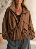 Women's Retro Casual Cotton-Blend Zip-Front Stand Collar And Loose Fit Jacket ZMZ2186H3ZYY