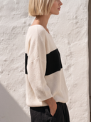 Women Loose Color Block Stripe Knit Pullover Top, Boat Neck Long Sleeve Casual Oversized Sweater Blouse ZMZ2101H9YZH