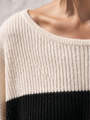 Women Loose Color Block Stripe Knit Pullover Top, Boat Neck Long Sleeve Casual Oversized Sweater Blouse ZMZ2101H9YZH