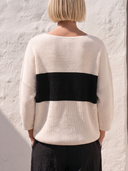 Women Loose Color Block Stripe Knit Pullover Top, Boat Neck Long Sleeve Casual Oversized Sweater Blouse ZMZ2101H9YZH