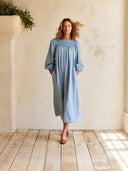 Women's Smocked Square Neck Balloon Sleeve Loose Maxi Dress ZMZ2479H3YZH