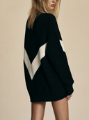 Women's Oversized V-Neck Chevron Colorblock Knit Sweater ZMZ2446H9YZH