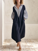 Women’s Relaxed Contrast-Stripe Sleeve Shirt-Collar Long Sleeve Midi Dress ZMZ2436H2YZH