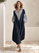 Women’s Relaxed Contrast-Stripe Sleeve Shirt-Collar Long Sleeve Midi Dress ZMZ2436H2YZH