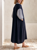 Women’s Relaxed Contrast-Stripe Sleeve Shirt-Collar Long Sleeve Midi Dress ZMZ2436H2YZH
