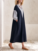 Women’s Relaxed Contrast-Stripe Sleeve Shirt-Collar Long Sleeve Midi Dress ZMZ2436H2YZH