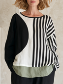 Women's Color Block Striped Loose Fit Long Sleeve Linen Top ZMZ2435H9YZH