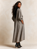 Women's Striped V-Neck Oversized Long Sleeve Maxi Dress With Contrast Collar ZMZ2402H1YZH