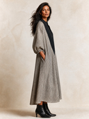 Women's Striped V-Neck Oversized Long Sleeve Maxi Dress With Contrast Collar ZMZ2402H1YZH