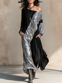 Women's Retro Urban Casual Cotton Patchwork Sequin Long-Sleeved Maxi Dress ZMZ2450H2ZJY