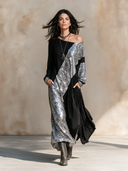 Women's Retro Urban Casual Cotton Patchwork Sequin Long-Sleeved Maxi Dress ZMZ2450H2ZJY