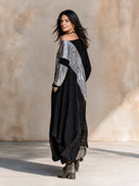 Women's Retro Urban Casual Cotton Patchwork Sequin Long-Sleeved Maxi Dress ZMZ2450H2ZJY