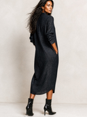 Women's V-Neck Long Sleeve Color Block Linen Midi Dress ZMZ2411H8YZH