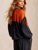 Women's Color Block Lace Trim V-Neck Long Sleeve Blouse ZMZ2415H3YZH