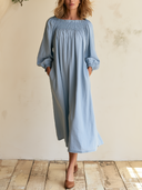 Women's Smocked Square Neck Balloon Sleeve Loose Maxi Dress ZMZ2479H3YZH