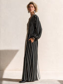 Women's Classic Color-Block Striped Long-Sleeve Jumpsuit ZMZ2417H0SWL