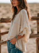 Women's Bohemian Style Frayed Tassel Loose Cotton T-Shirt ZMZ2425H0XT