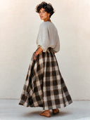 Women's Classic Cotton-Linen Long-Sleeve Top And High-Waisted Cotton-Polyester Plaid Skirt Set ZMZ2532H5SWL