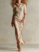 Women's Color-Block Knit Polo Top And Paneled Skirt Two-Piece Set ZMZ2580H4XT
