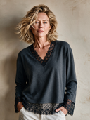 Women's French Elegant V-Neck Lace Trim Long-Sleeve T-Shirt ZMZ2176H7XT